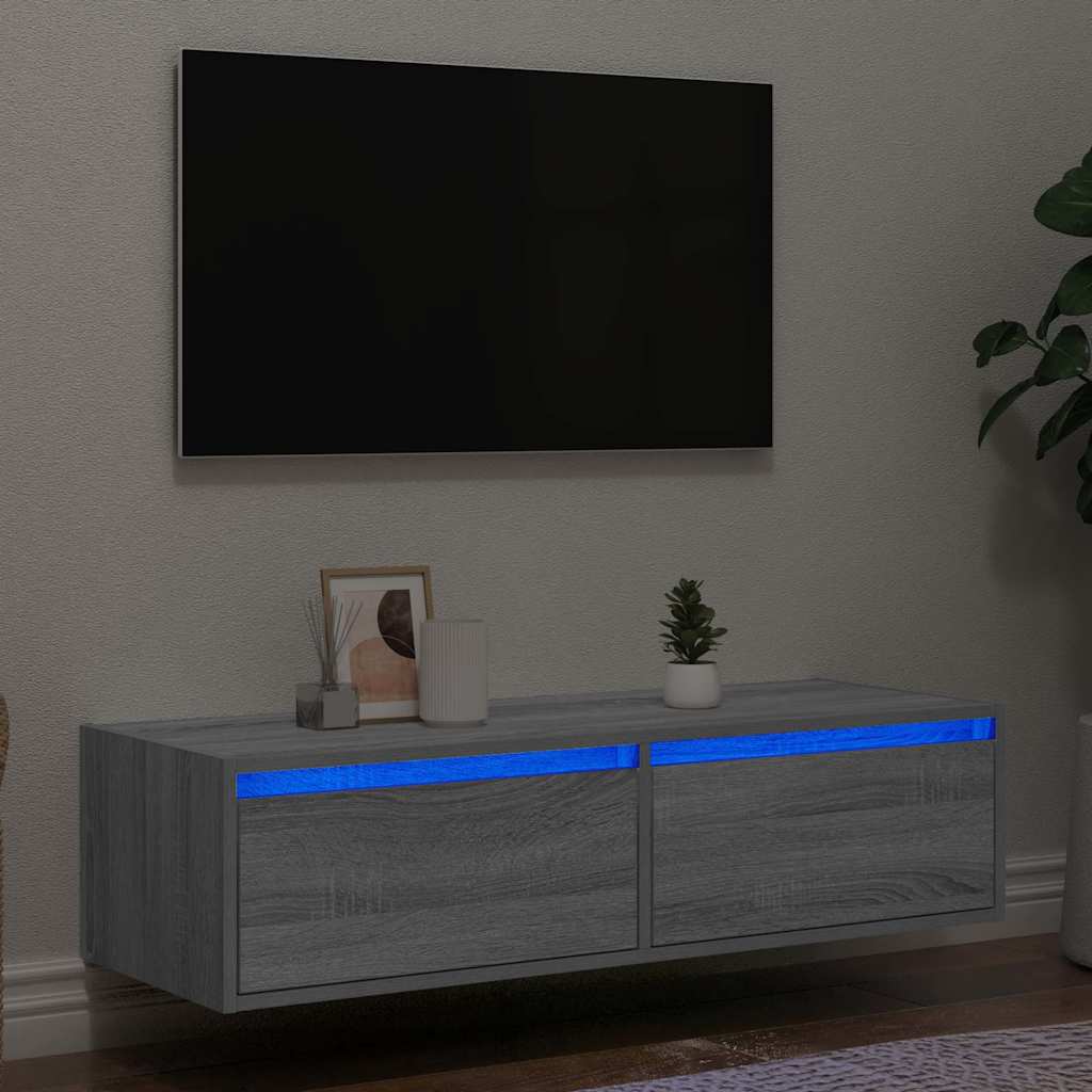 vidaXL TV Cabinet with LED Lights Grey Sonoma 100X35.5x25 cm