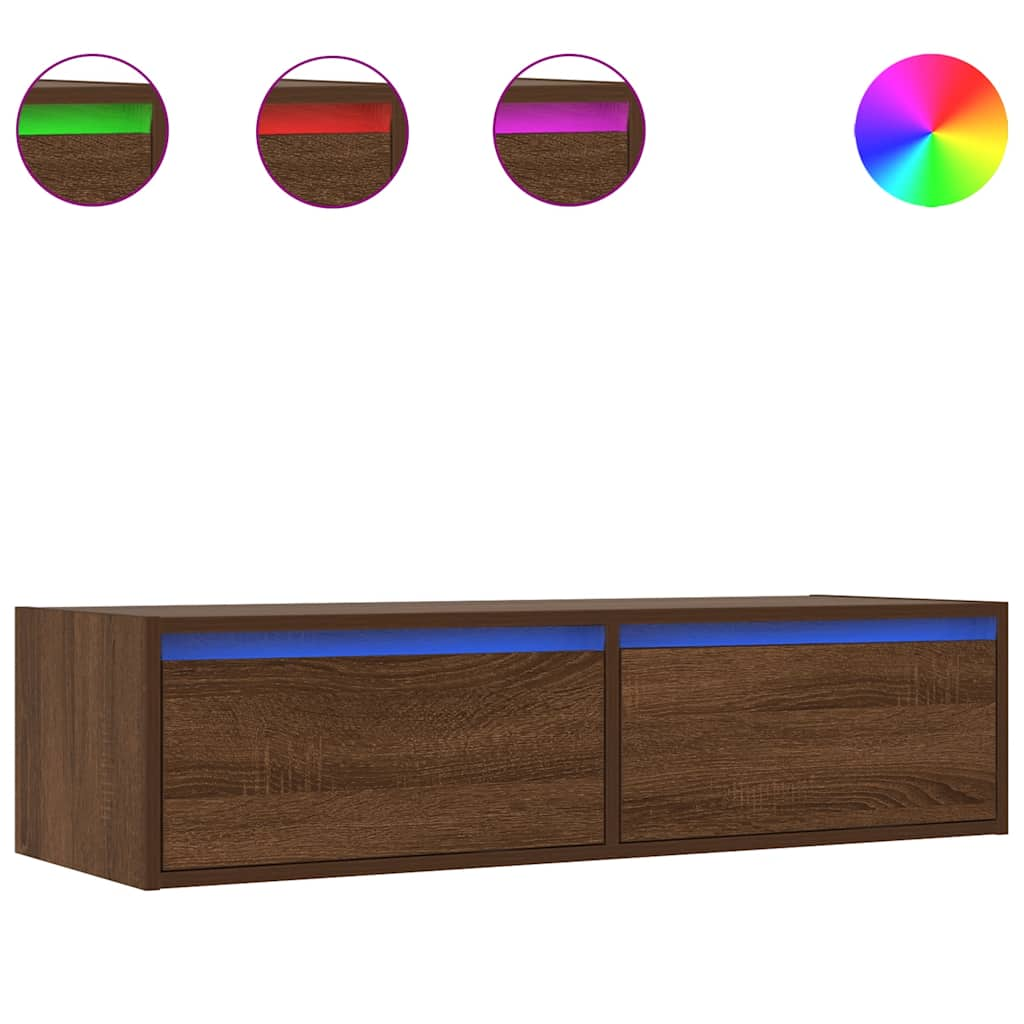 vidaXL TV Cabinet with LED Lights Brown Oak 100X35.5x25 cm