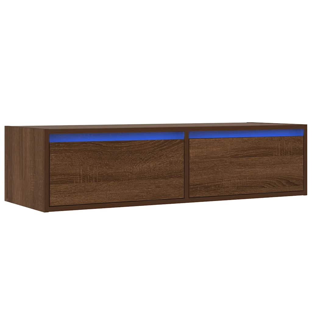 vidaXL TV Cabinet with LED Lights Brown Oak 100X35.5x25 cm