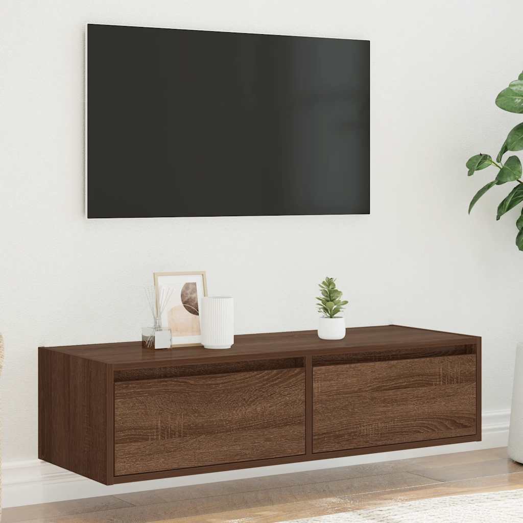 vidaXL TV Cabinet with LED Lights Brown Oak 100X35.5x25 cm