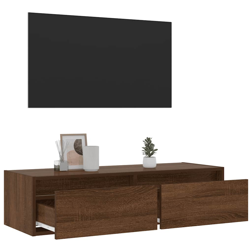 vidaXL TV Cabinet with LED Lights Brown Oak 100X35.5x25 cm