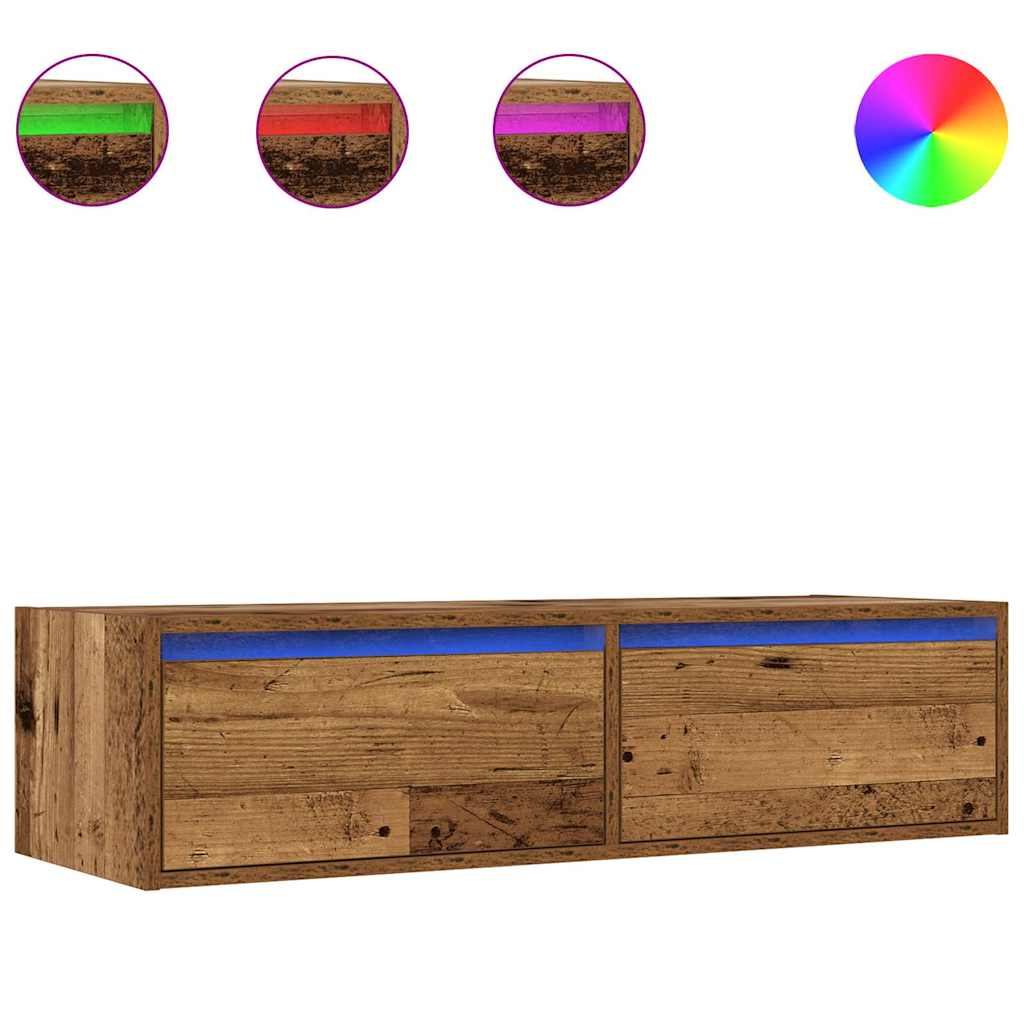 vidaXL TV Cabinet with LED Lights Old Wood 100X35.5x25 cm