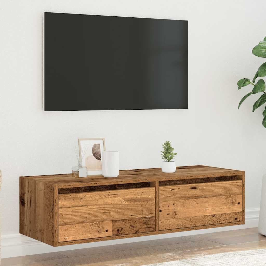 vidaXL TV Cabinet with LED Lights Old Wood 100X35.5x25 cm