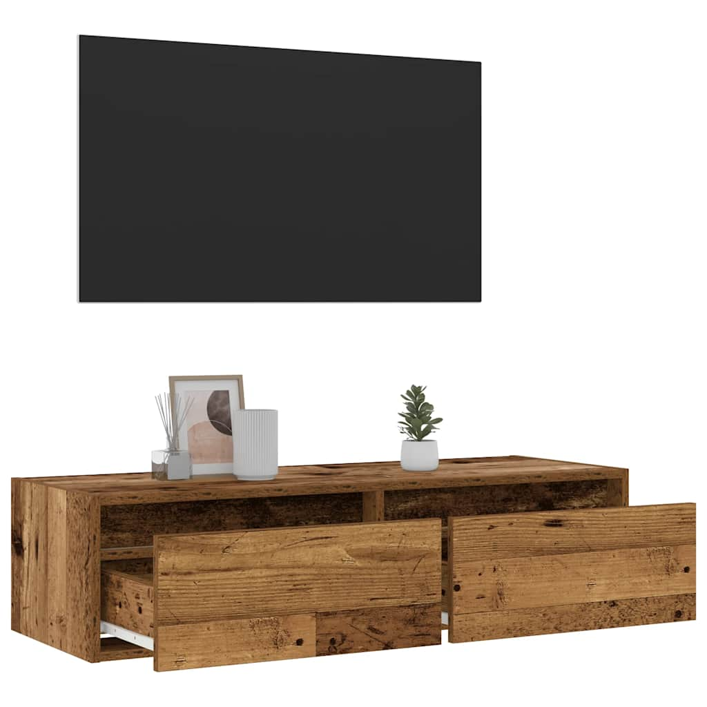 vidaXL TV Cabinet with LED Lights Old Wood 100X35.5x25 cm