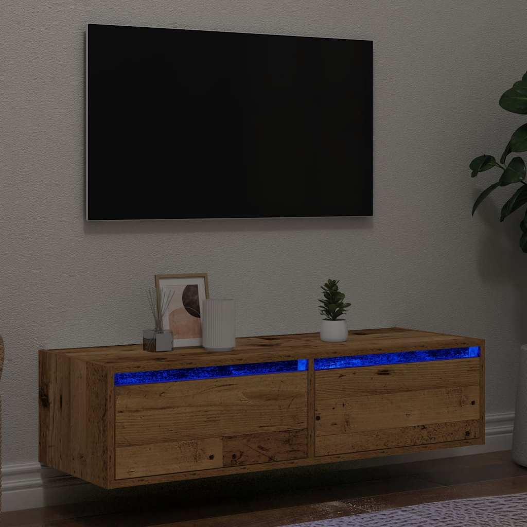 vidaXL TV Cabinet with LED Lights Old Wood 100X35.5x25 cm