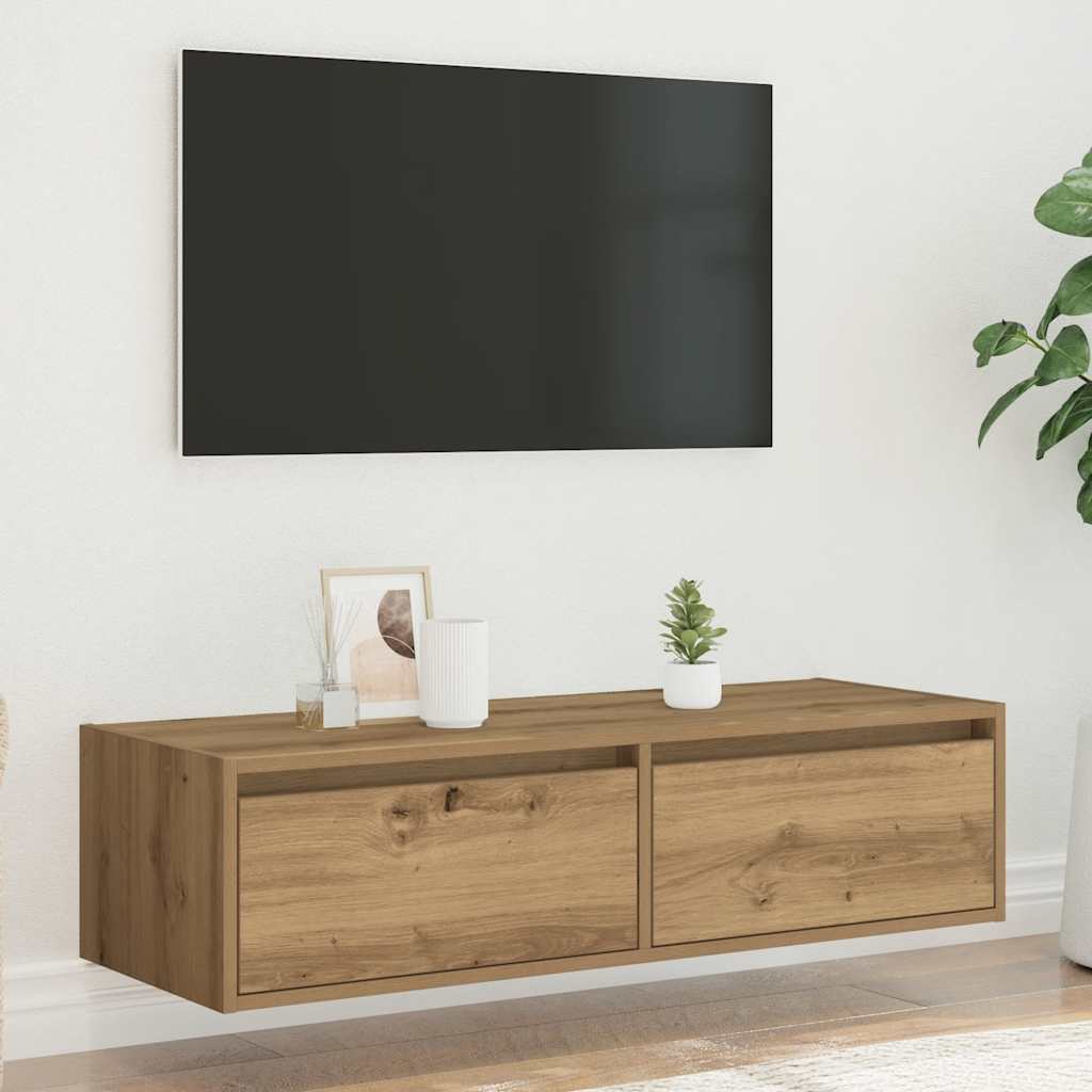 vidaXL TV Cabinet with LED Lights Artisan Oak 100X35.5x25 cm