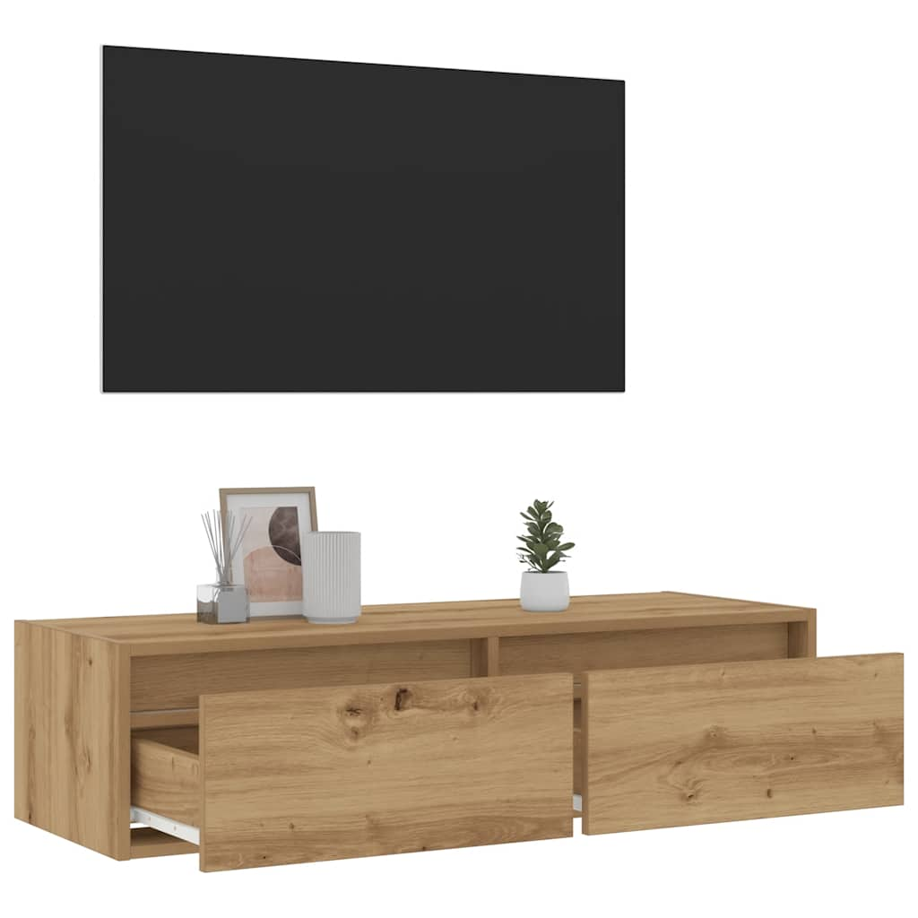 vidaXL TV Cabinet with LED Lights Artisan Oak 100X35.5x25 cm