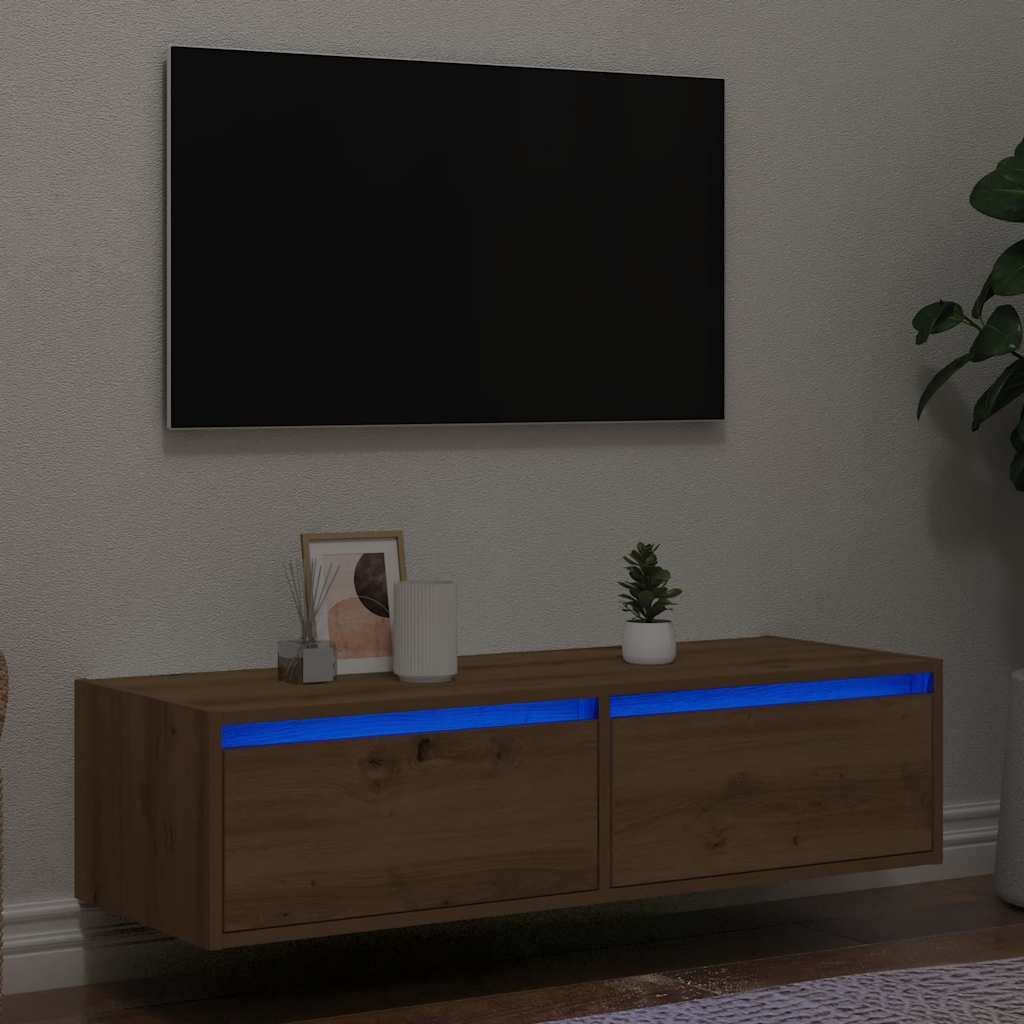 vidaXL TV Cabinet with LED Lights Artisan Oak 100X35.5x25 cm