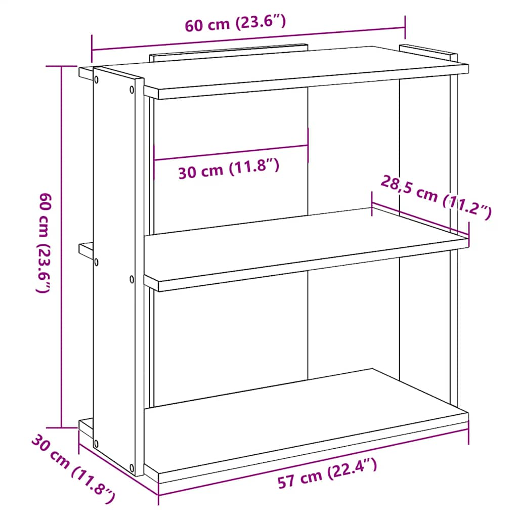 vidaXL Bookcase 3-Tier White 60x30x60 cm Engineered Wood