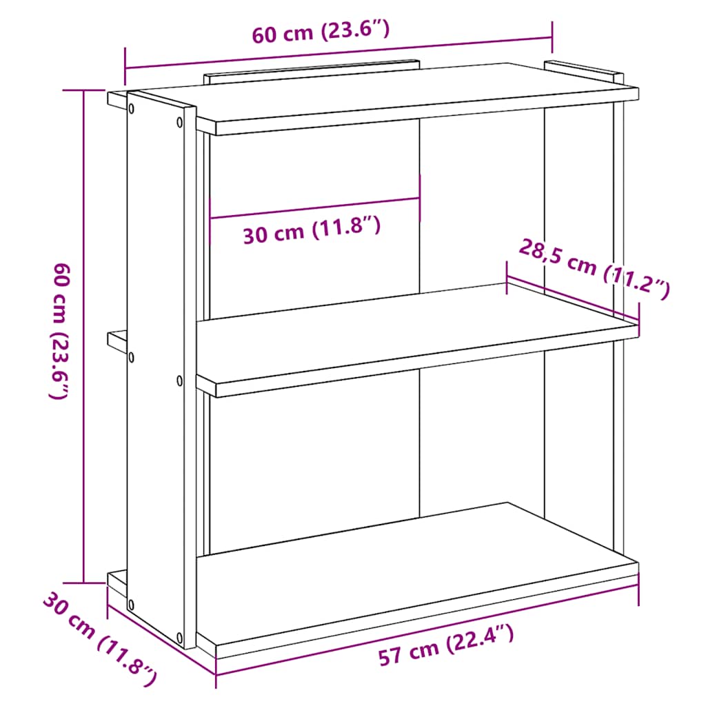 Bookcase 3-Tier Black 60x30x60 cm Engineered Wood