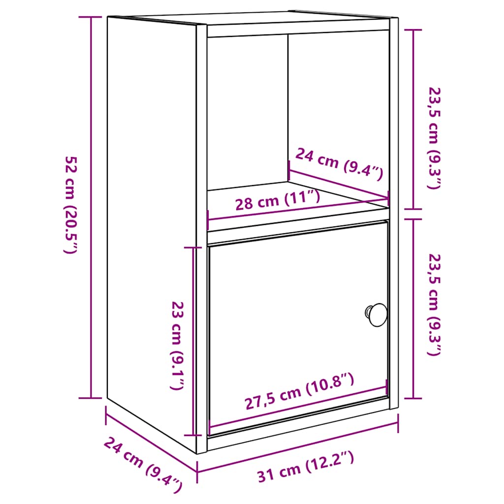Bookcase White 31x24x52 cm Engineered Wood