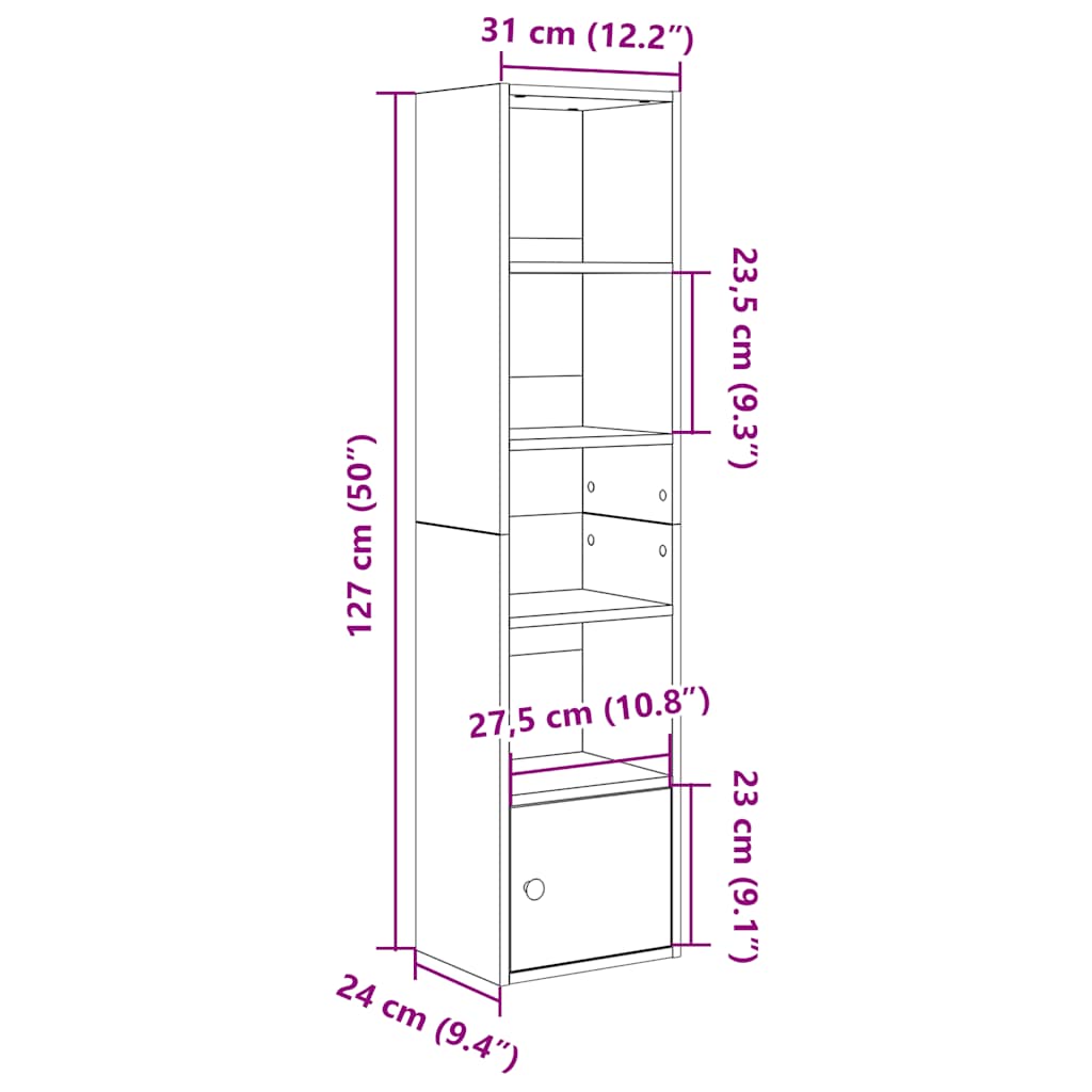 Bookcase White 31x24x127 cm Engineered Wood