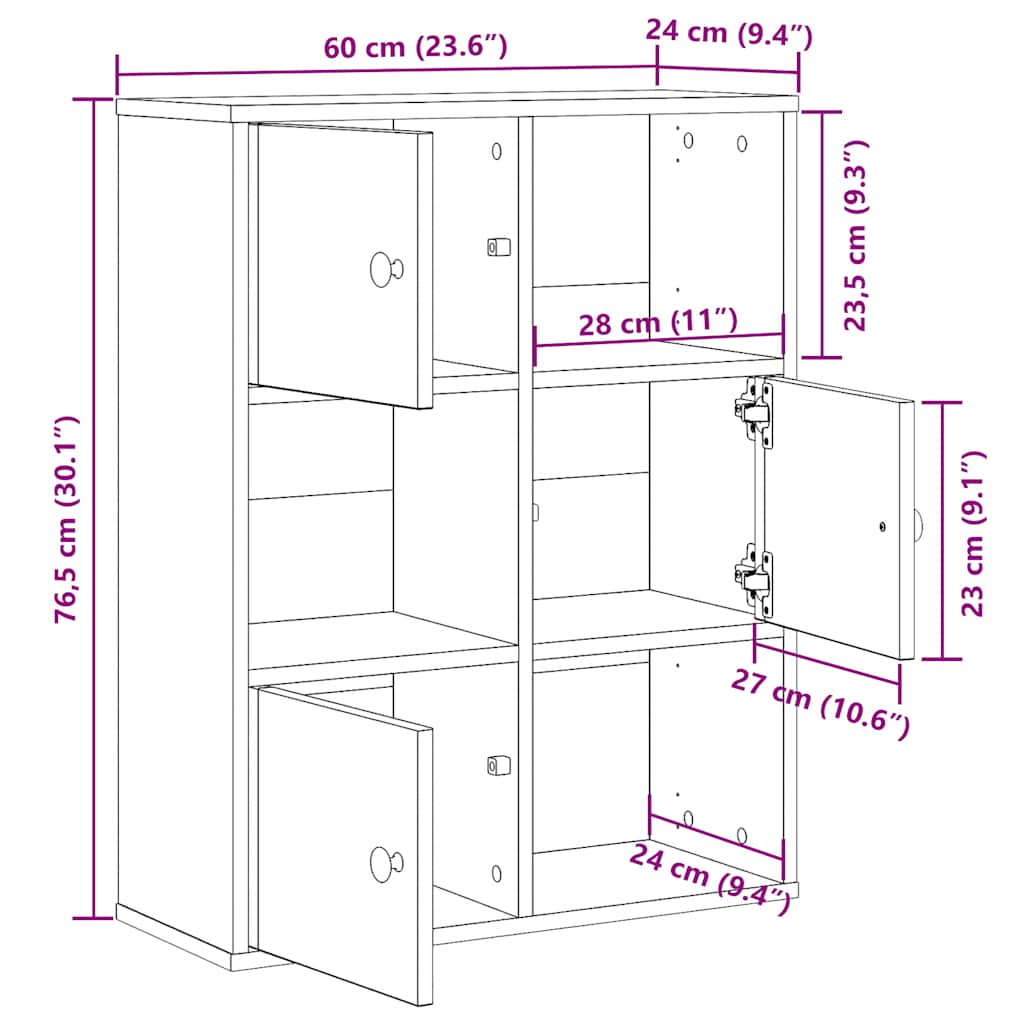 vidaXL Bookcase White 60x24x76.5 cm Engineered Wood