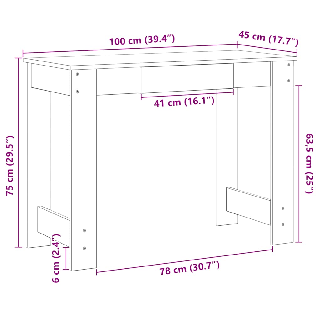 vidaXL Desk White 100x45x75 cm Engineered Wood