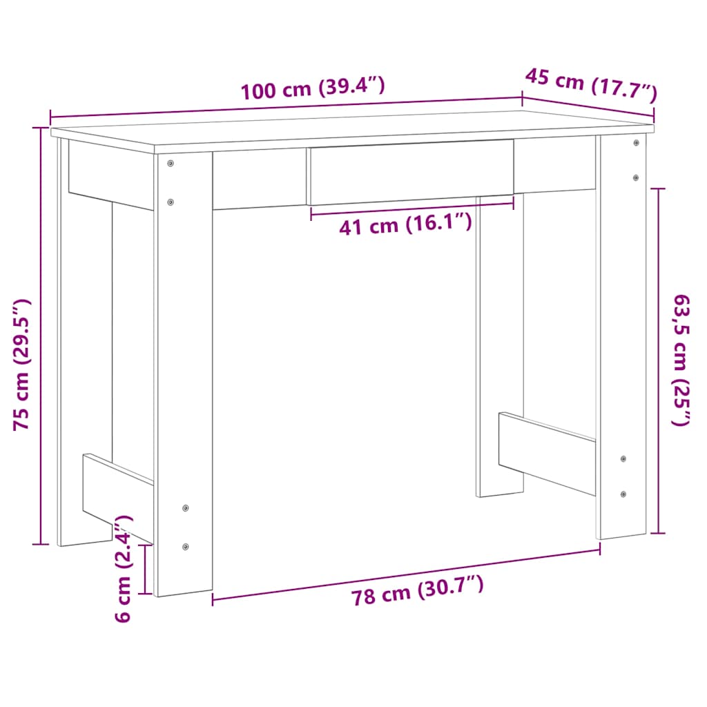 vidaXL Desk Concrete Grey 100x45x75 cm Engineered Wood