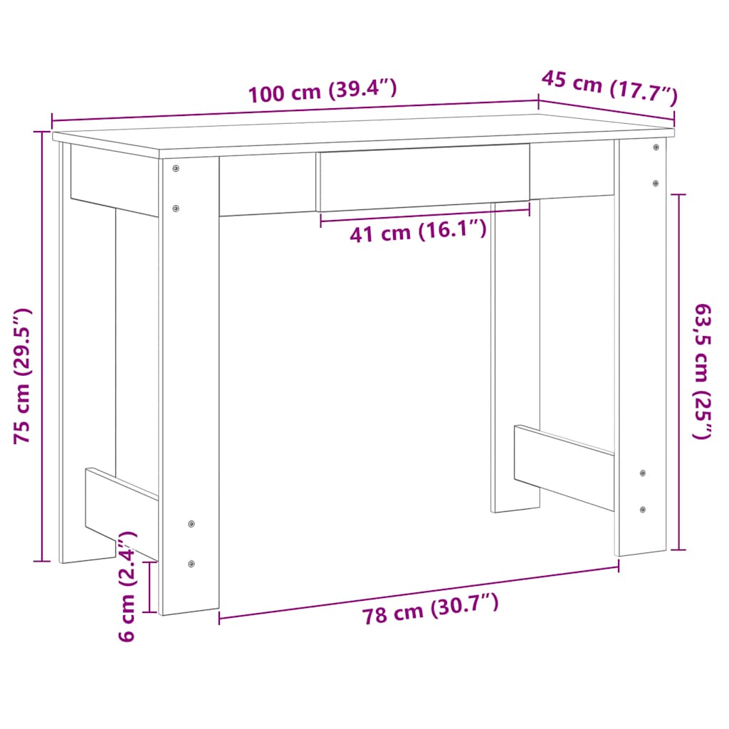 vidaXL Desk Old Wood 100x45x75 cm Engineered Wood