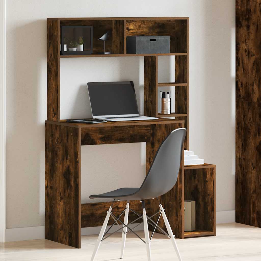 vidaXL Desk with Shelves Smoked Oak 100x45x140 cm Engineered Wood