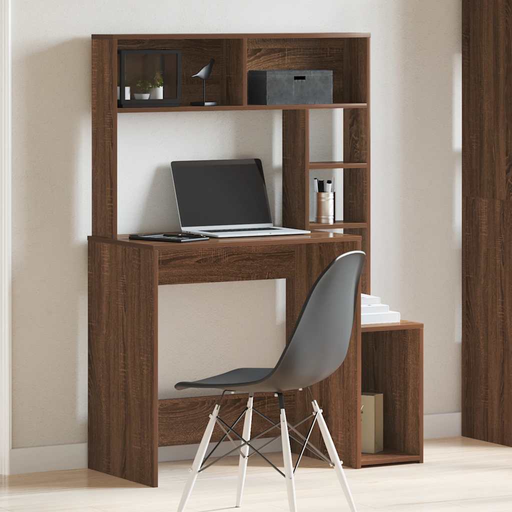 vidaXL Desk with Shelves Brown Oak 100x45x140 cm Engineered Wood