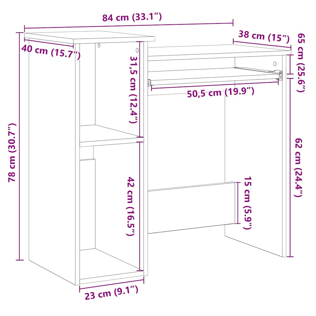 vidaXL Desk with Shelves White 84x40x78 cm Engineered Wood