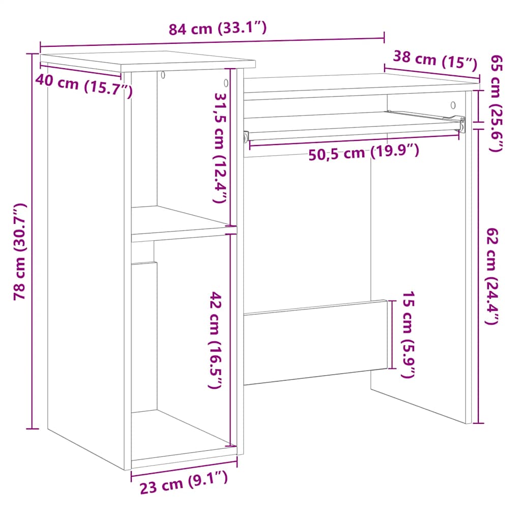 vidaXL Desk with Shelves Grey Sonoma 84x40x78 cm Engineered Wood