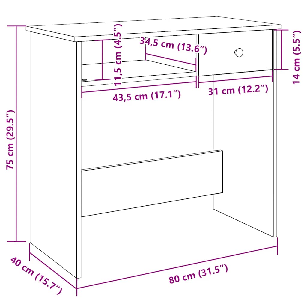 vidaXL Desk White 80x40x75 cm Engineered Wood