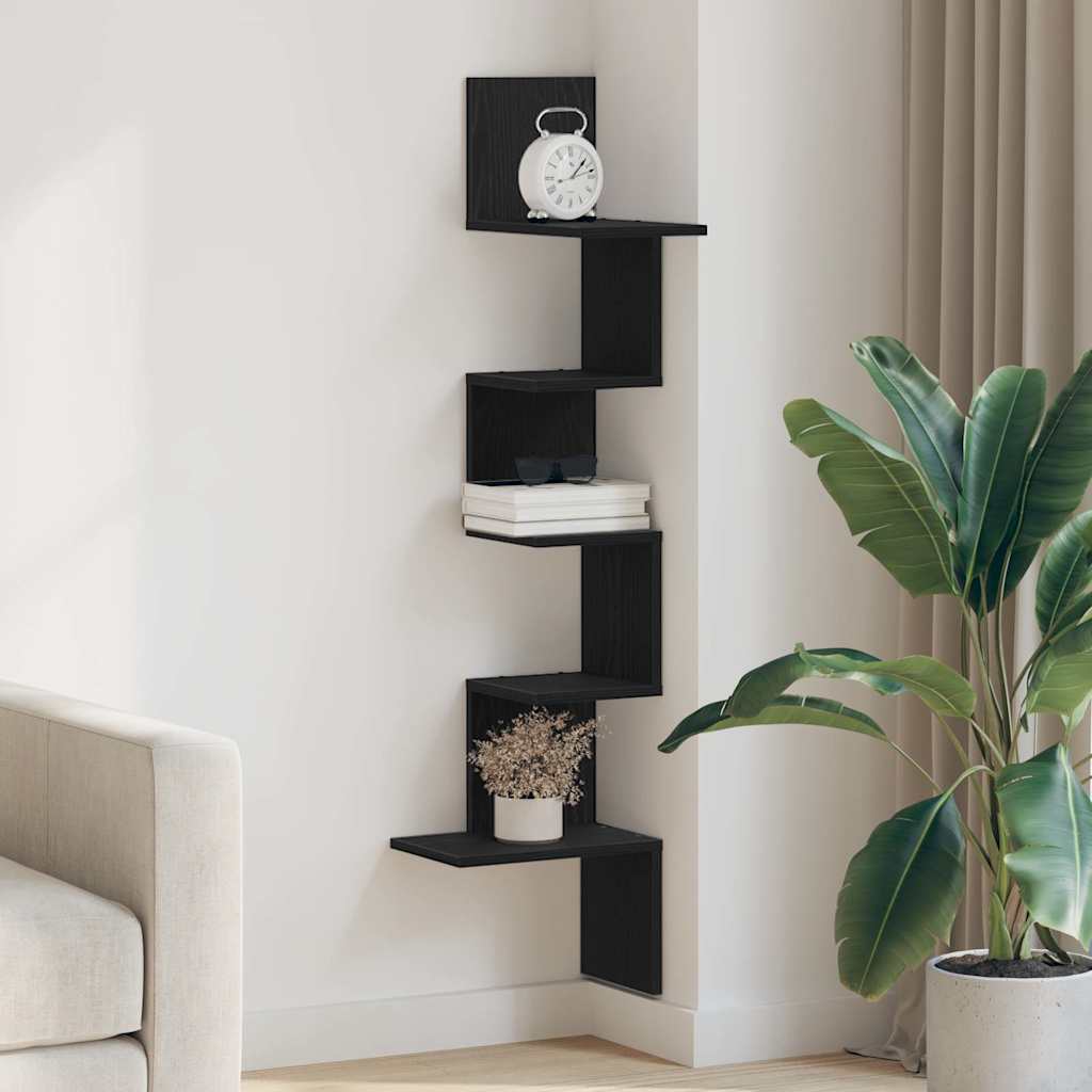 Wall Corner Shelf Black 32x32x127,5 cm Engineered Wood
