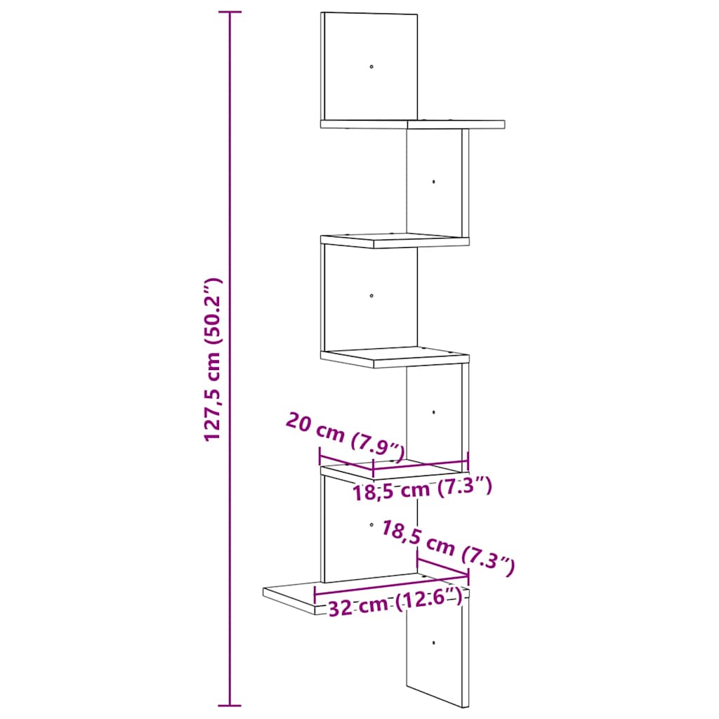 Wall Corner Shelf Black 32x32x127,5 cm Engineered Wood