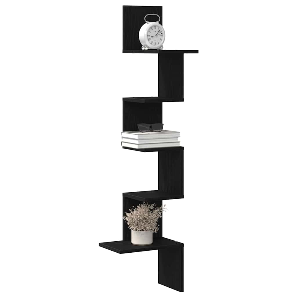 Wall Corner Shelf Black 32x32x127,5 cm Engineered Wood