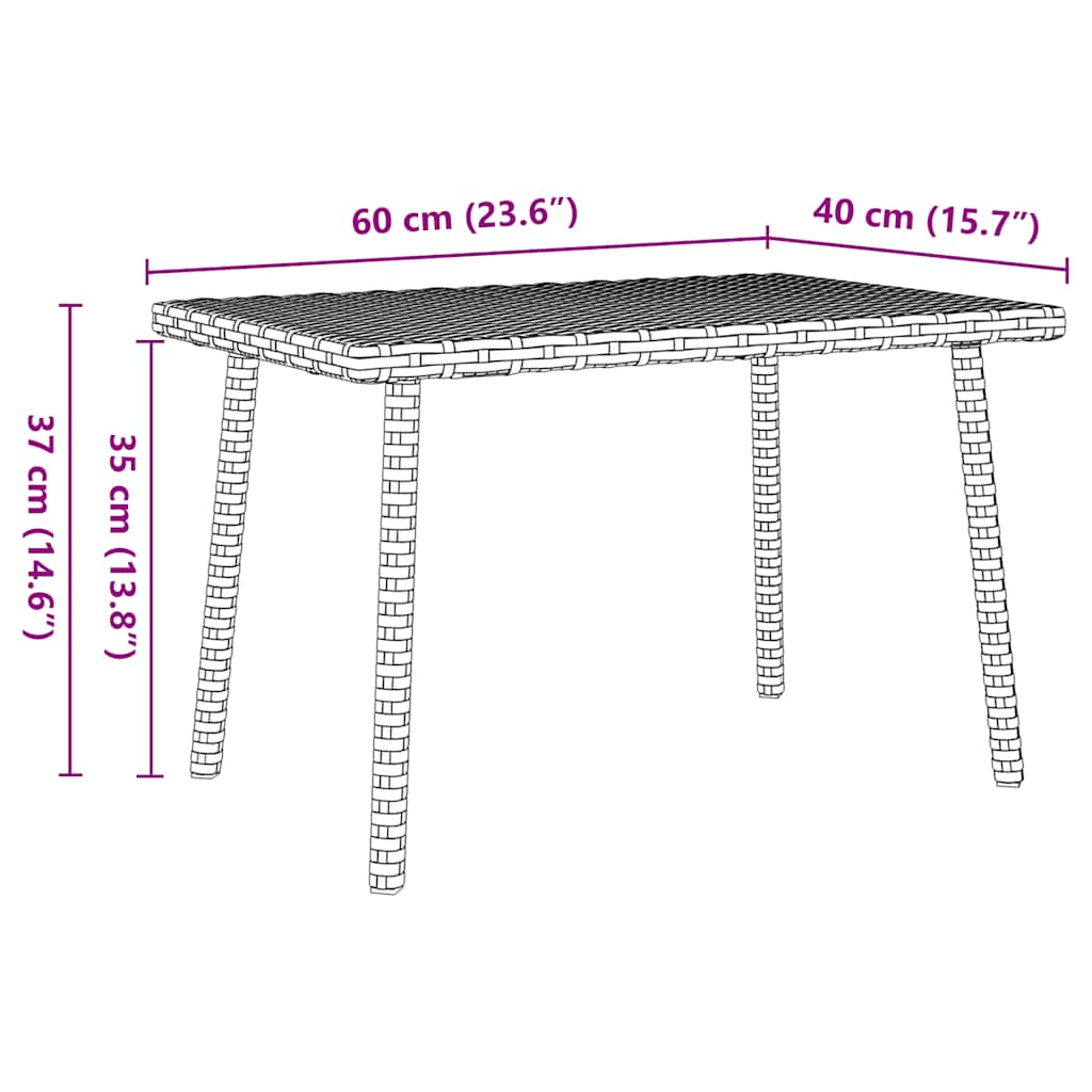 vidaXL Garden Coffee Table Rectangular Black 60x40x37 cm Poly Rattan