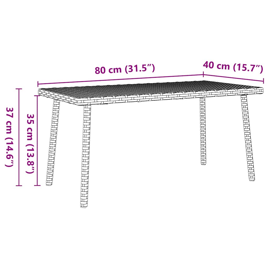 vidaXL Garden Coffee Table Rectangular Brown 80x40x37 cm Poly Rattan