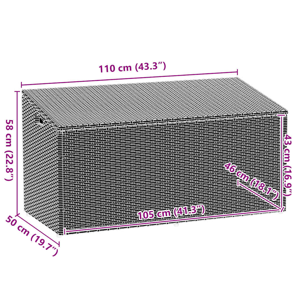 vidaXL Garden Storage Box Grey 110x50x58 cm Poly Rattan