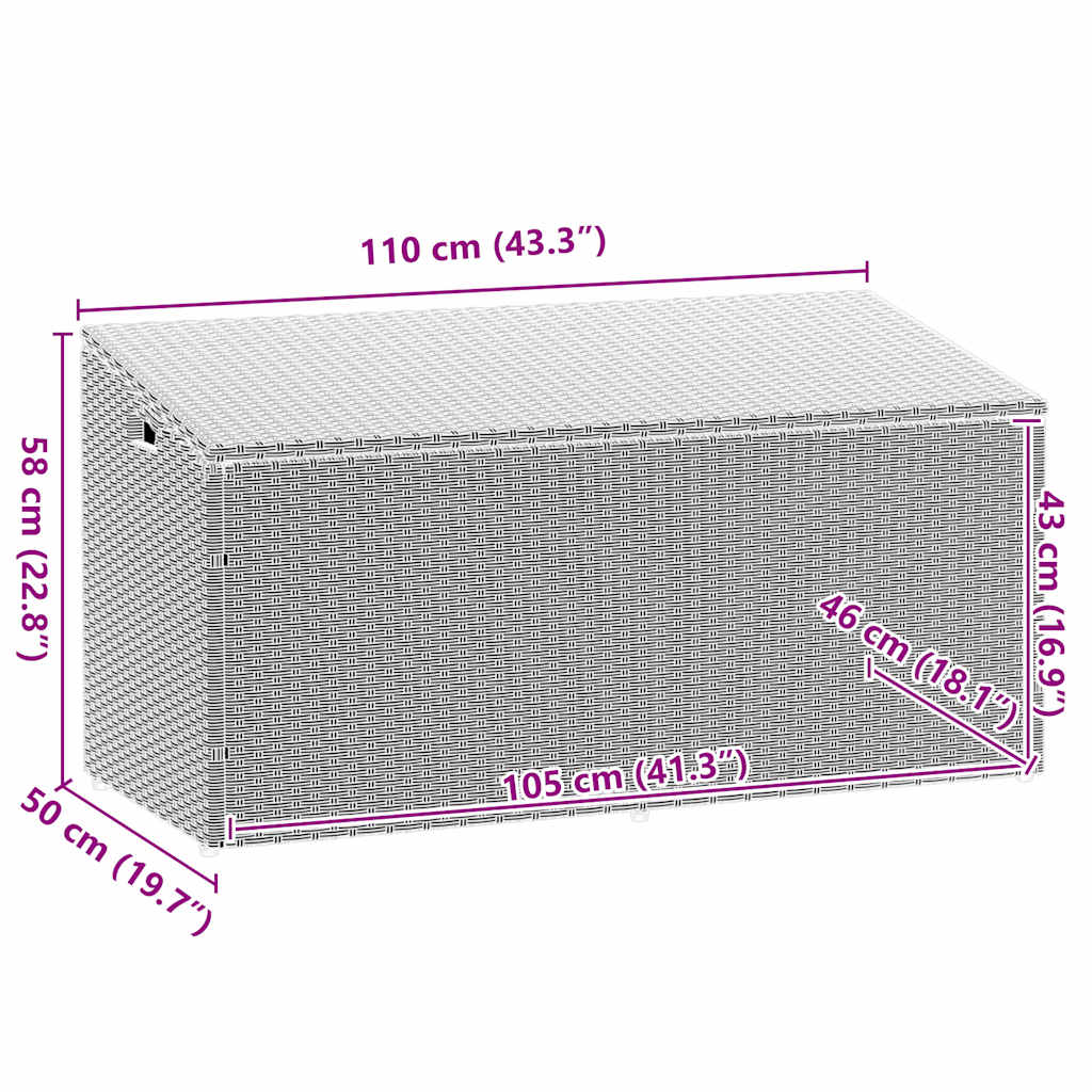 vidaXL Garden Storage Box Light Grey 110x50x58 cm Poly Rattan