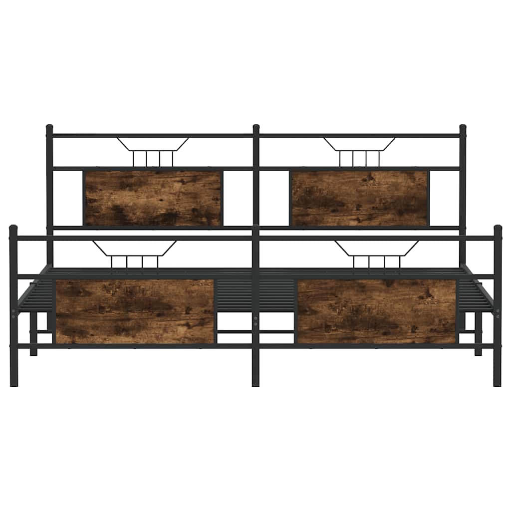Metal Bed Frame without Mattress Smoked Oak 160x200 cm
