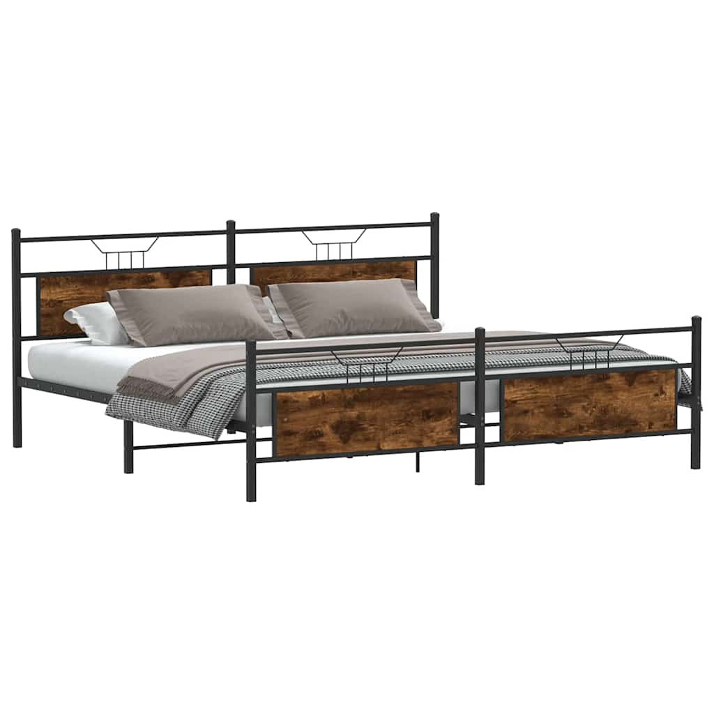 Metal Bed Frame without Mattress Smoked Oak 193x203 cm