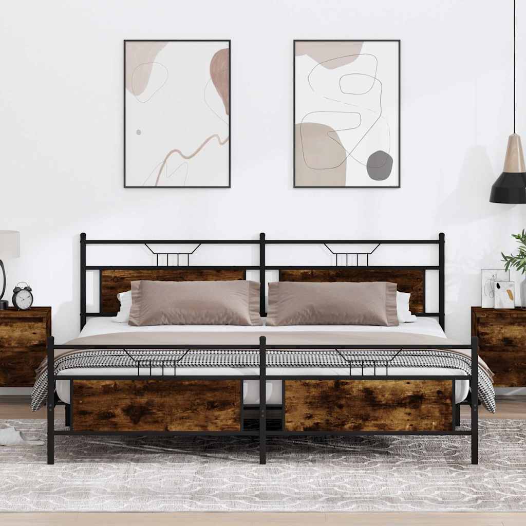 Metal Bed Frame without Mattress Smoked Oak 200x200 cm