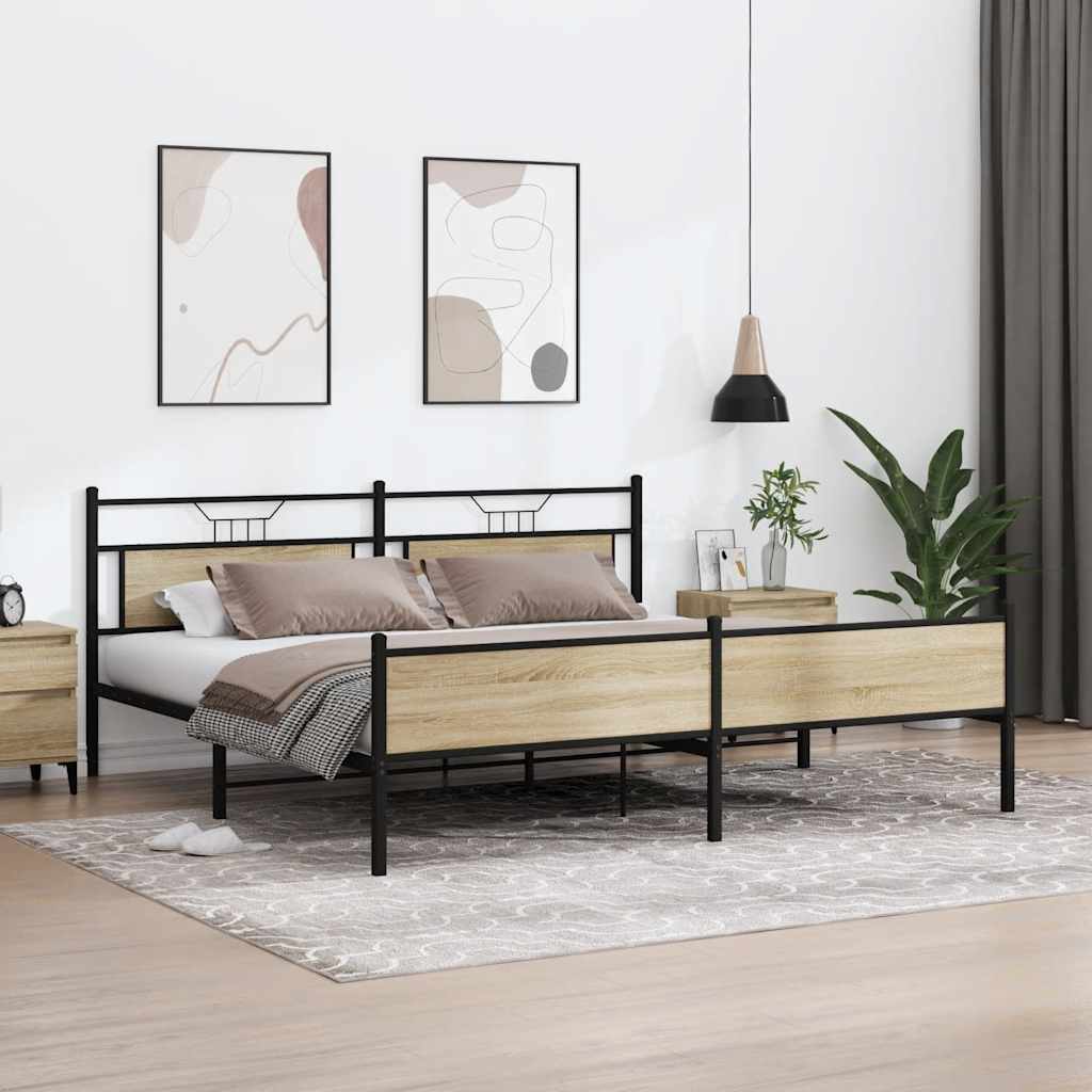 Metal Bed Frame without Mattress Sonoma Oak 200x200 cm