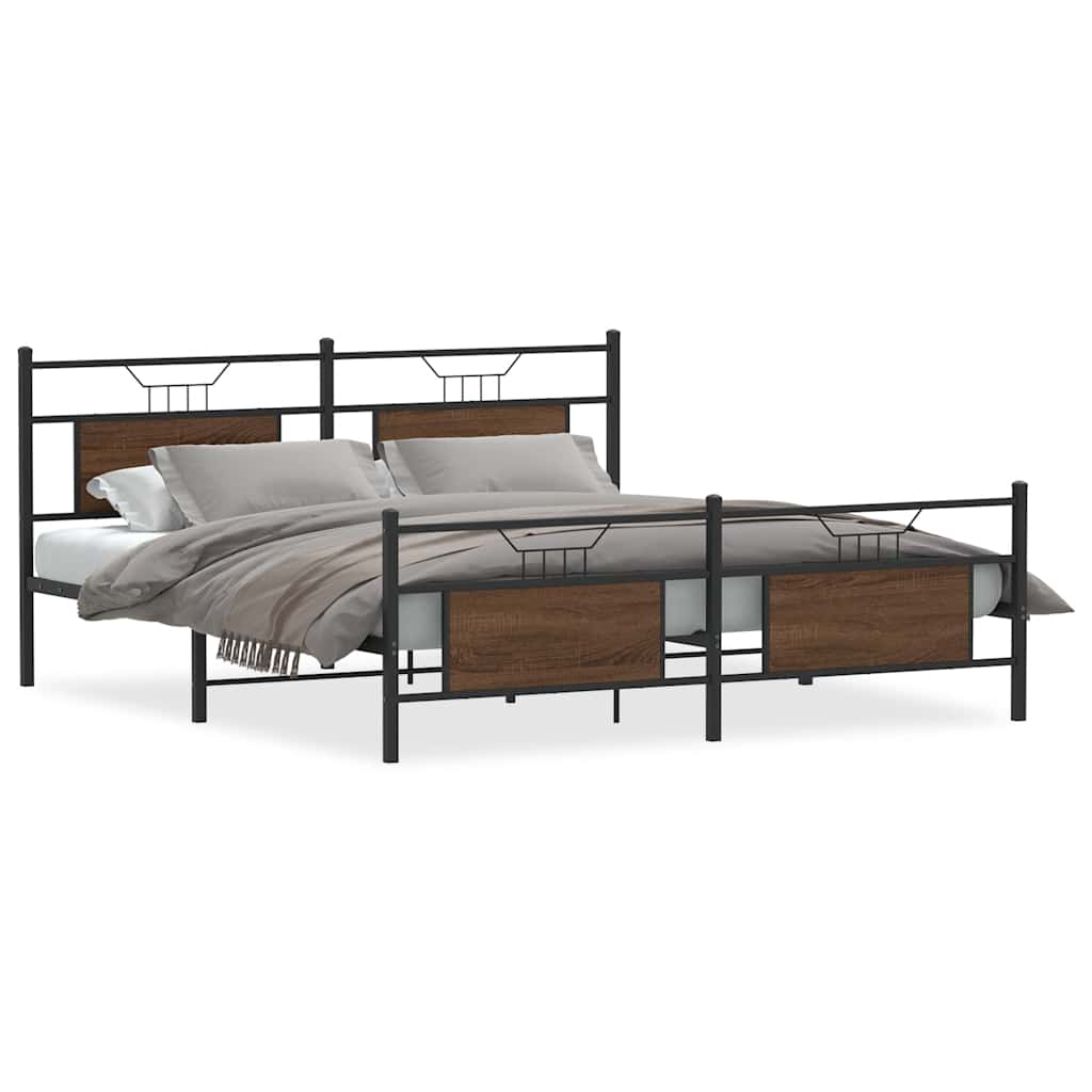 Metal Bed Frame without Mattress Brown Oak 180x200 cm Super King