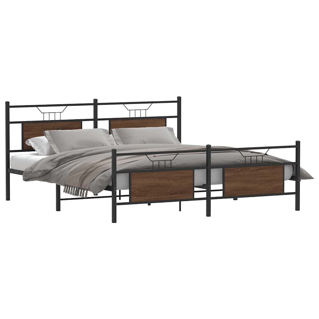 Metal Bed Frame without Mattress Brown Oak 180x200 cm Super King