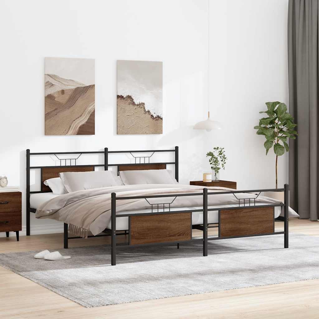 Metal Bed Frame without Mattress Brown Oak 183x213 cm