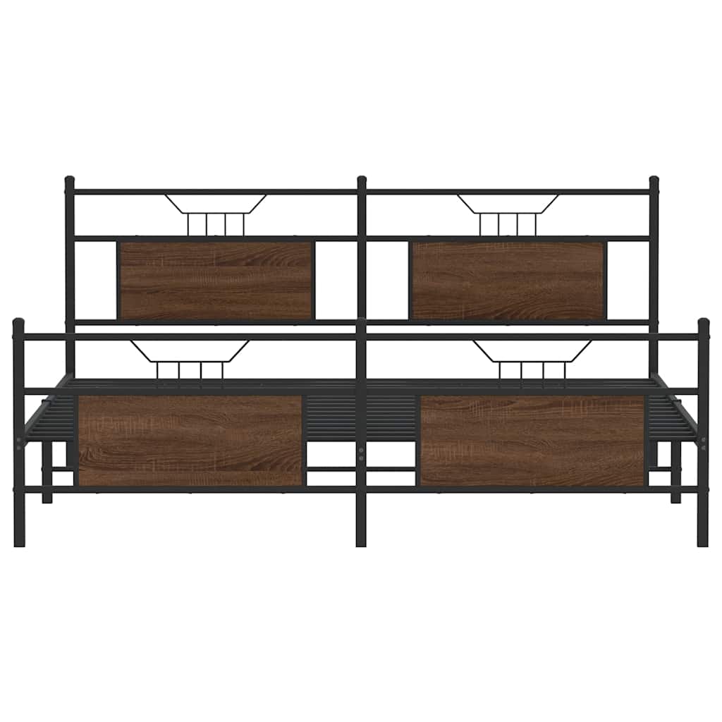 Metal Bed Frame without Mattress Brown Oak 183x213 cm