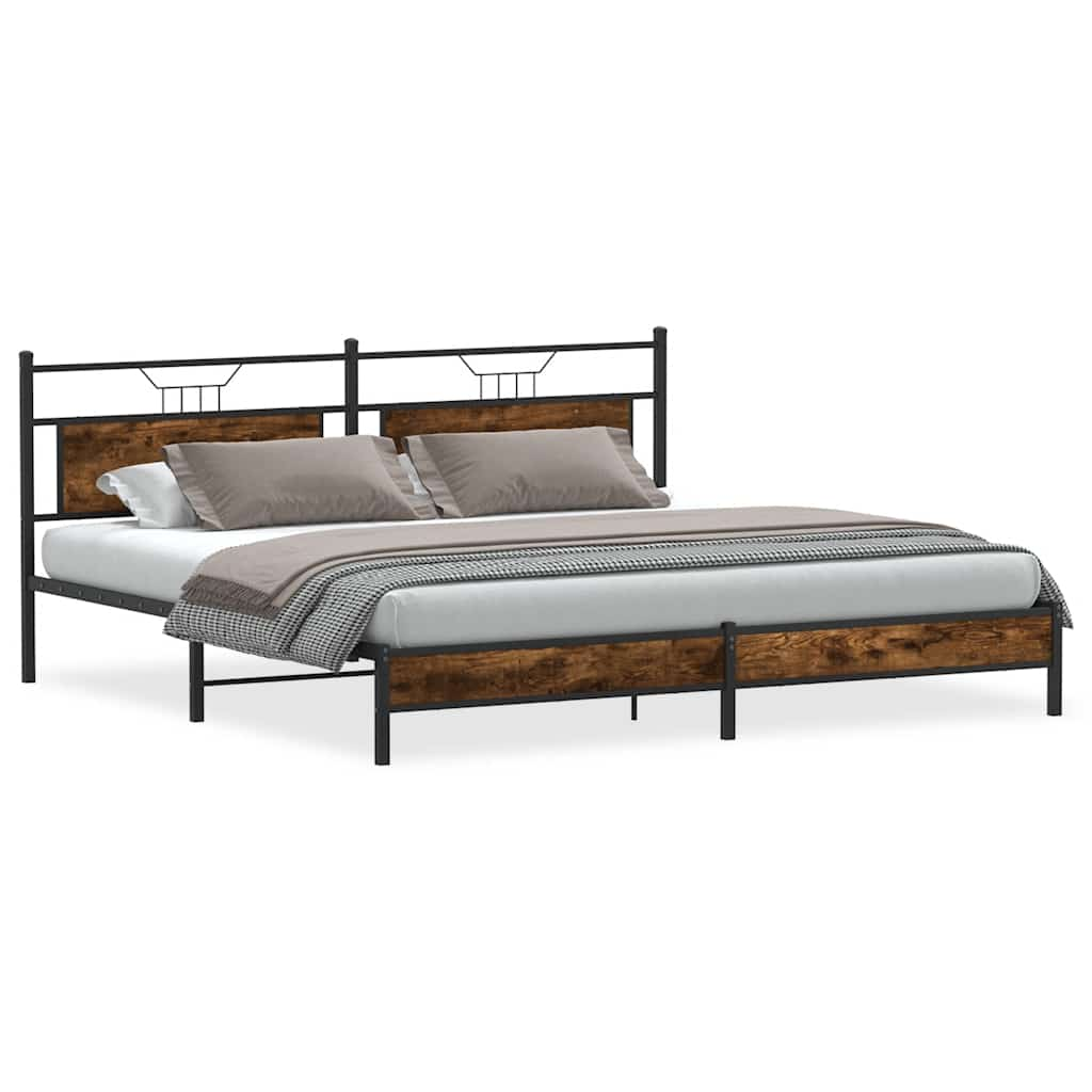 vidaXL Metal Bed Frame without Mattress Smoked Oak 193x203 cm