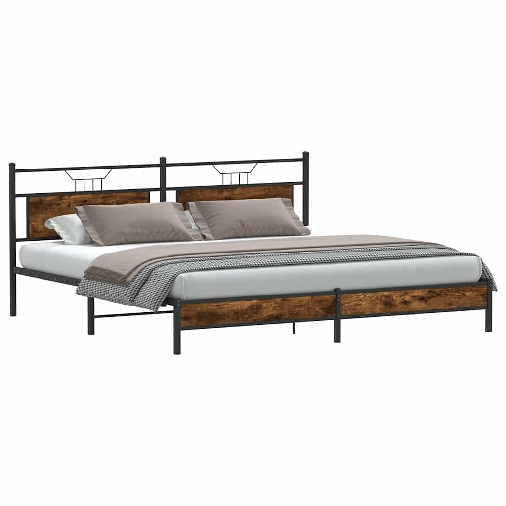 vidaXL Metal Bed Frame without Mattress Smoked Oak 193x203 cm