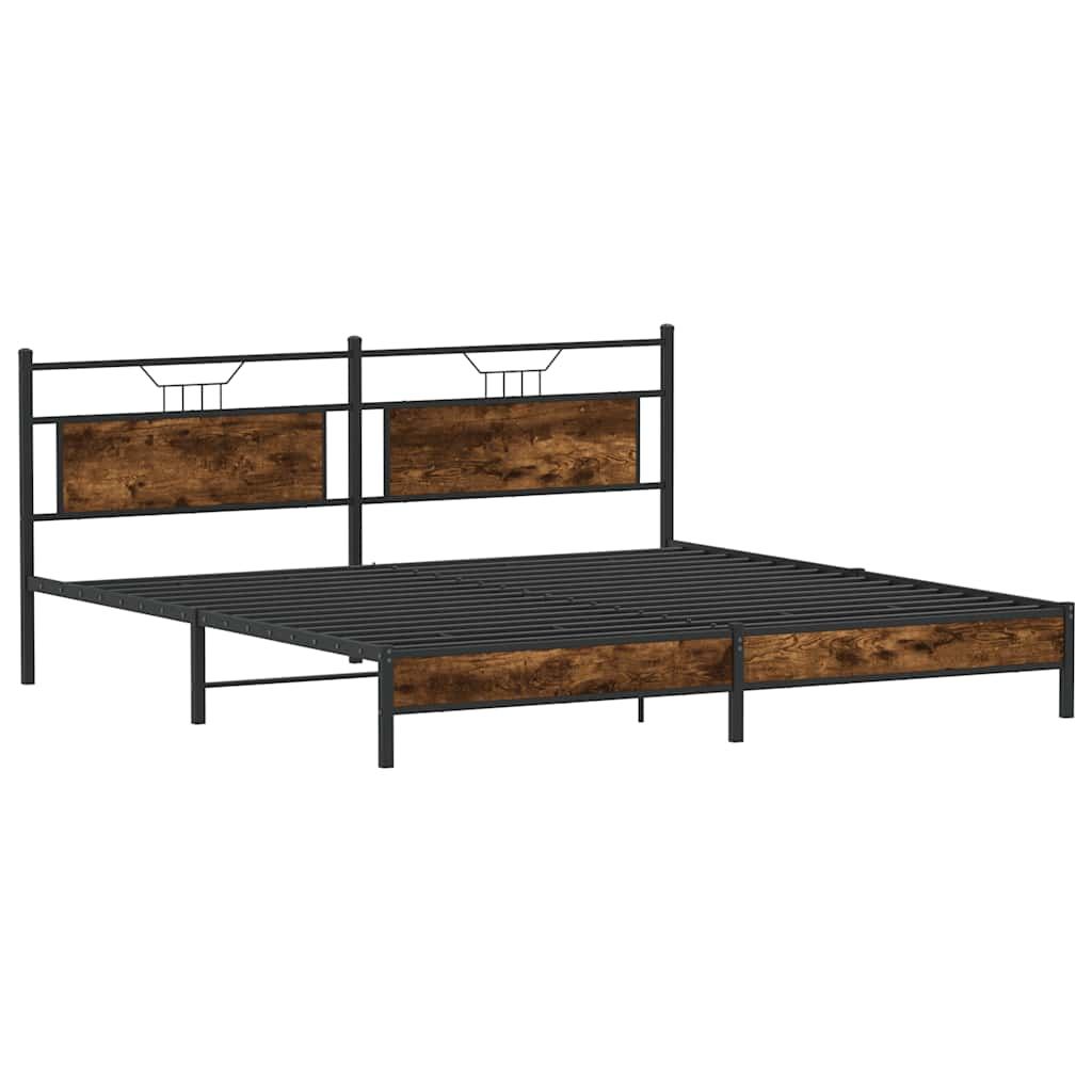 vidaXL Metal Bed Frame without Mattress Smoked Oak 193x203 cm