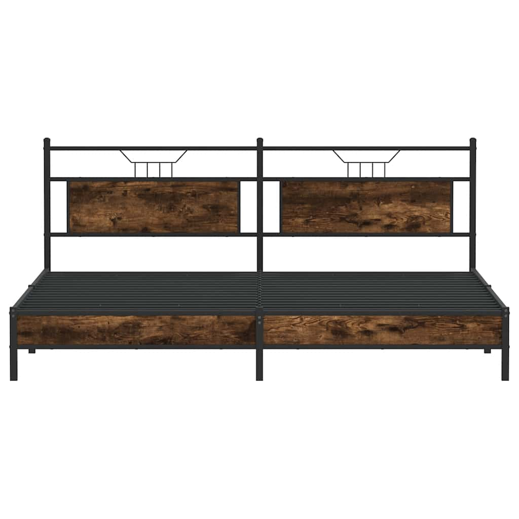 vidaXL Metal Bed Frame without Mattress Smoked Oak 193x203 cm