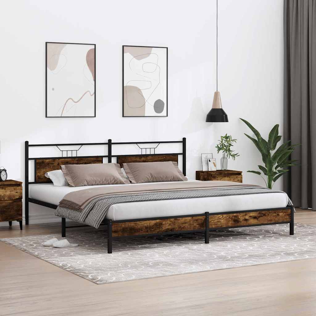 vidaXL Metal Bed Frame without Mattress Smoked Oak 200x200 cm