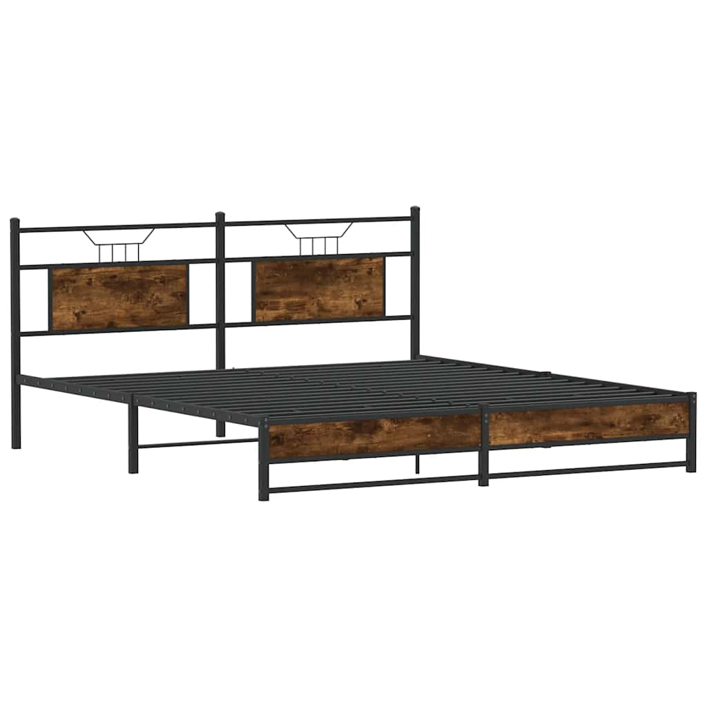 vidaXL Metal Bed Frame without Mattress Smoked Oak 183x213 cm