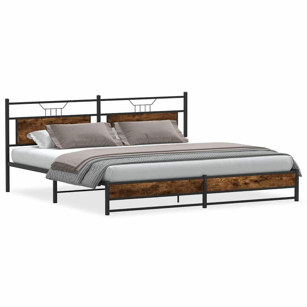 vidaXL Metal Bed Frame without Mattress Smoked Oak 193x203 cm