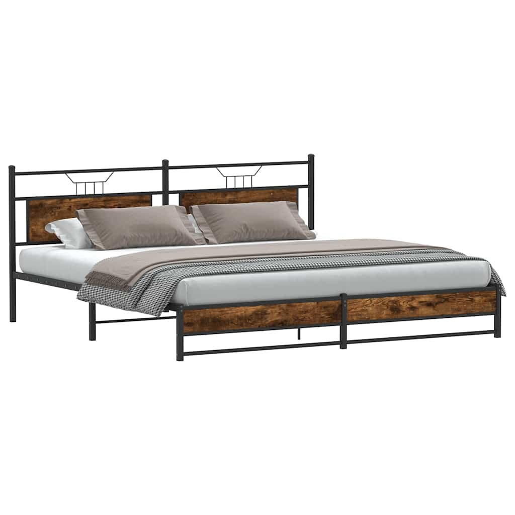 vidaXL Metal Bed Frame without Mattress Smoked Oak 193x203 cm