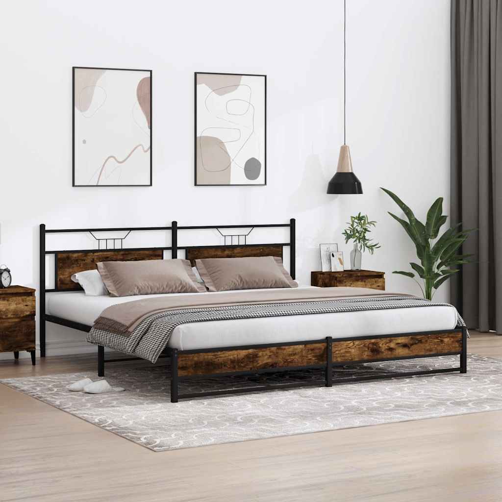 vidaXL Metal Bed Frame without Mattress Smoked Oak 193x203 cm