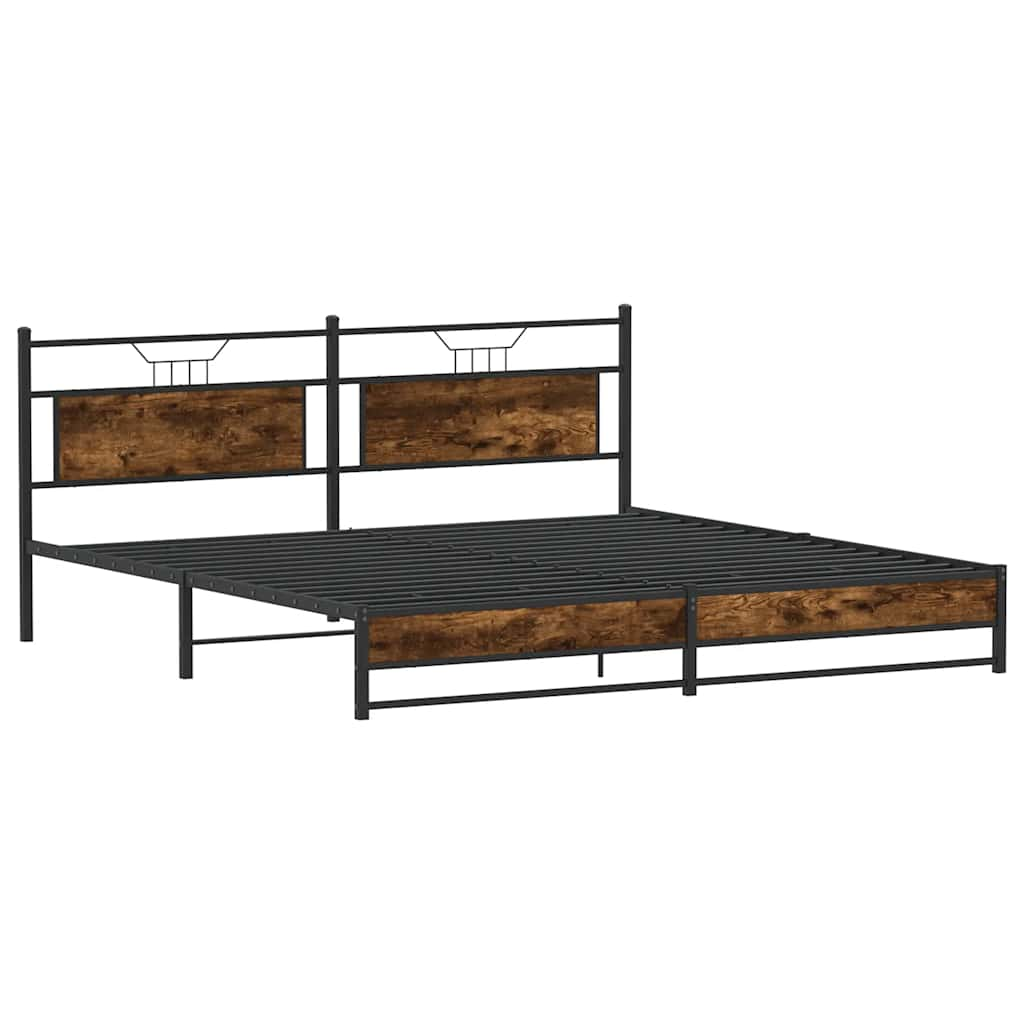 vidaXL Metal Bed Frame without Mattress Smoked Oak 193x203 cm